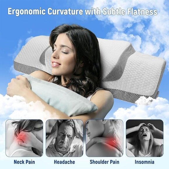 TechWealth Ergonomic Cooling Memory Foam Pillow For Side/Back Sleeper - Picture 4 of 5